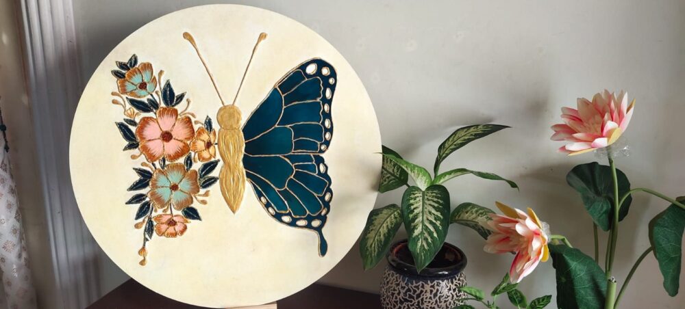 Butterfly Floral Lippan Art Wall Decor