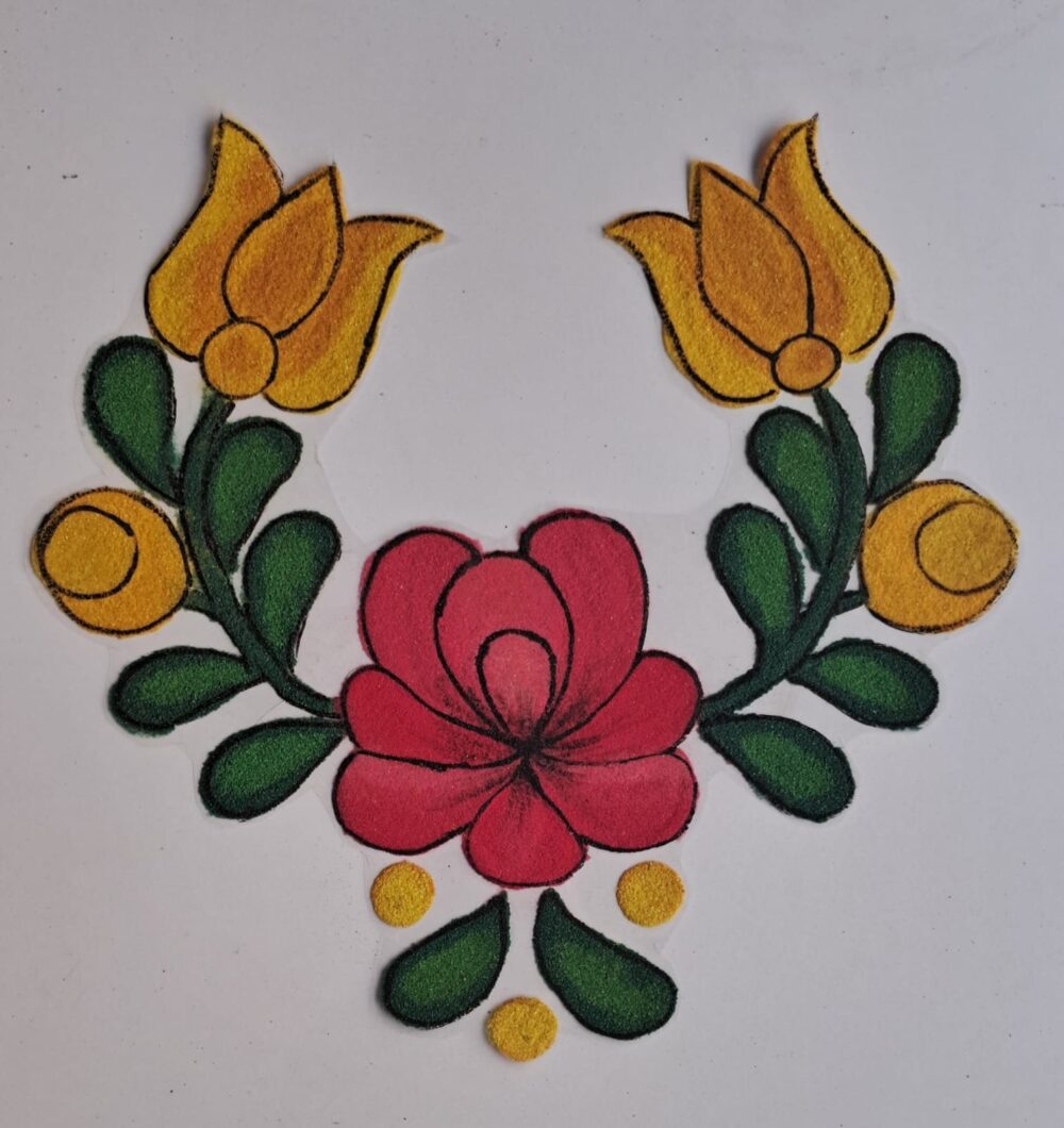 Decorative Three Flower Design With Rose