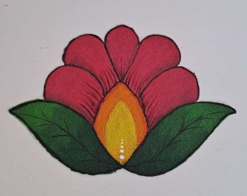 Classic Flower Rangoli With Leaf Base