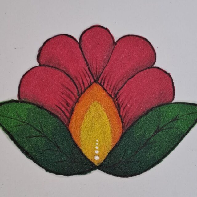 nk rr 10 classic flower rangoli with leaf base 1