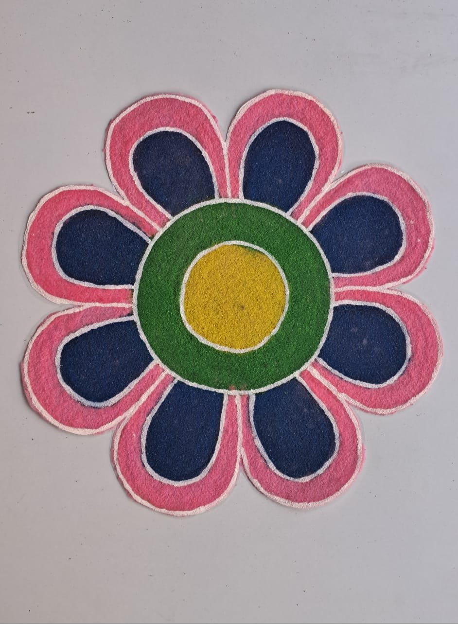 Multi Petal Pink Blue Flower Rangoli